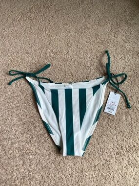 NWT Shade & Shore Green and White Striped Bikini Bottom